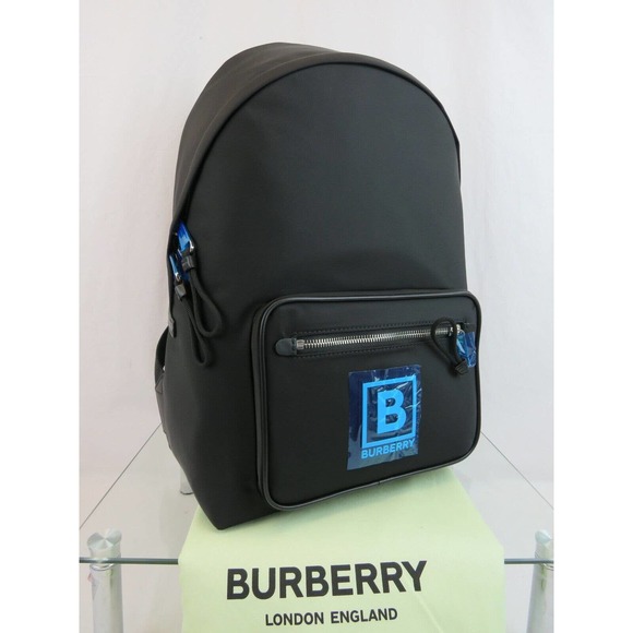 $1250 BURBERRY ABBEYDALE BLACK NYLON WHITE B LOGO LEATHER TRIM RUCKSACK BACKPACK - Picture 2 of 16